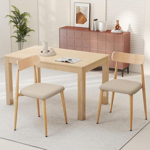 Lot De 2 Chaise Cuisine Bois, Chaises De Salle à Manger En Tissu Lin, Pieds En Métal