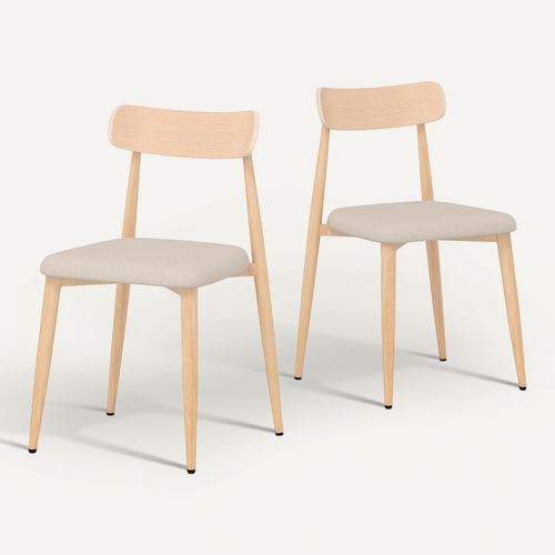 Lot De 2 Chaise Cuisine Bois, Chaises De Salle à Manger En Tissu Lin, Pieds En Métal