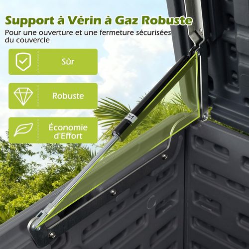Coffre De Rangement 300 L,grand Conteneur En Hdpe Avec Vérins à Gaz Et Couvercle Verrouillable,gris