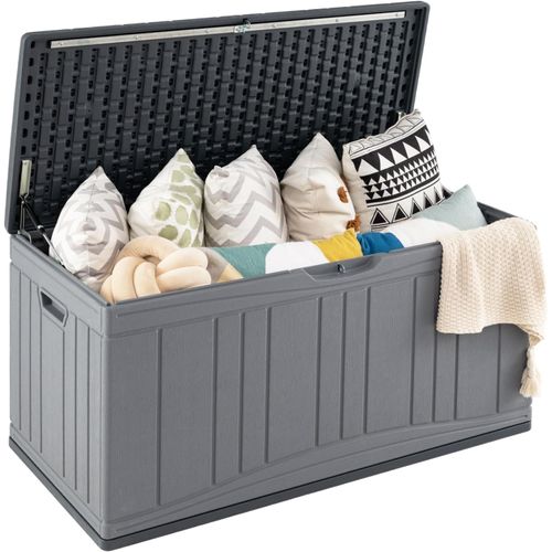 Coffre De Rangement 300 L,grand Conteneur En Hdpe Avec Vérins à Gaz Et Couvercle Verrouillable,gris