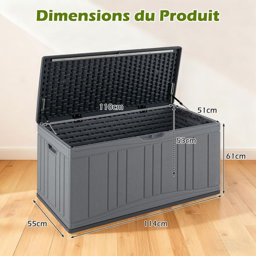 Coffre De Rangement 300 L,grand Conteneur En Hdpe Avec Vérins à Gaz Et Couvercle Verrouillable,gris