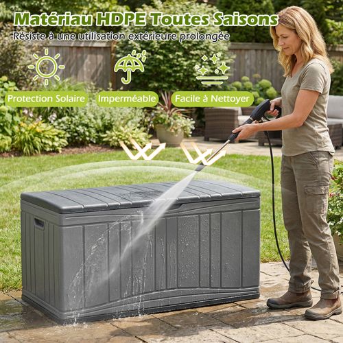 Coffre De Rangement 300 L,grand Conteneur En Hdpe Avec Vérins à Gaz Et Couvercle Verrouillable,gris