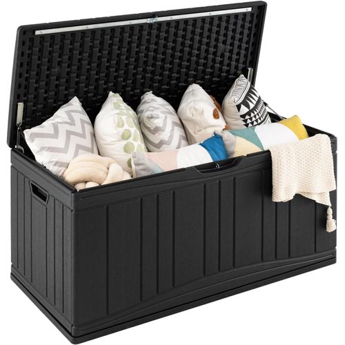 Coffre De Rangement 300 L,grand Conteneur En Hdpe Avec Vérins à Gaz Et Couvercle Verrouillable,noir