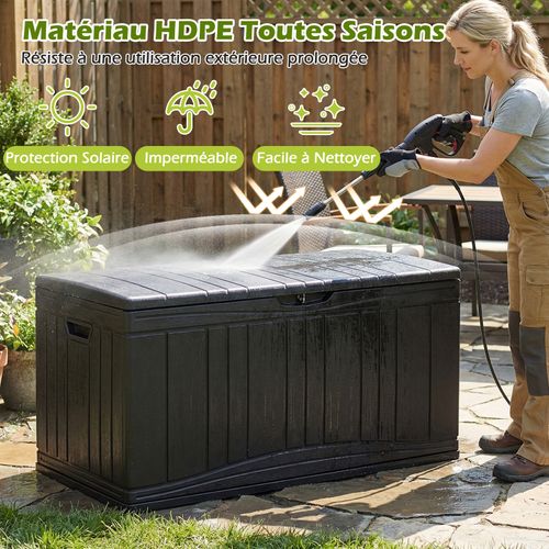 Coffre De Rangement 300 L,grand Conteneur En Hdpe Avec Vérins à Gaz Et Couvercle Verrouillable,noir