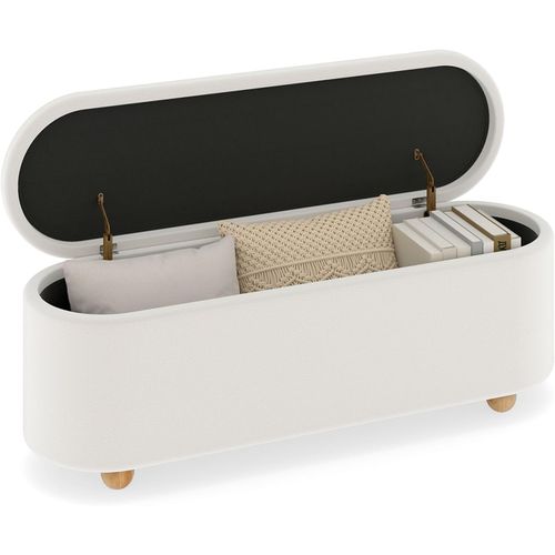 Banc De Rangement 150 L, Pieds En Bois D'hévéa, Banc Bout De Lit, 139 X 40,5 X 48,5 Cm, Blanc