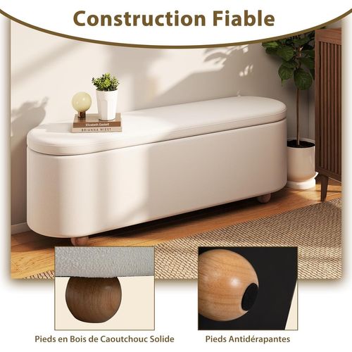 Banc De Rangement 150 L, Pieds En Bois D'hévéa, Banc Bout De Lit, 139 X 40,5 X 48,5 Cm, Blanc