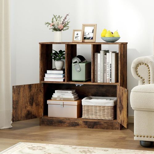 Bibliothèque 3 Cubes, Étagère Sur 2 Niveaux, 2 Placards Bas (marron Rustique)