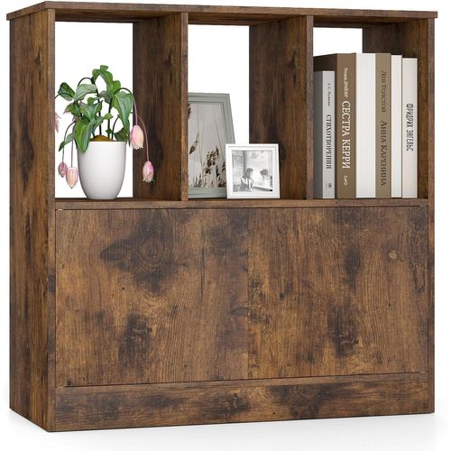 Bibliothèque 3 Cubes, Étagère Sur 2 Niveaux, 2 Placards Bas (marron Rustique)