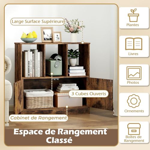 Bibliothèque 3 Cubes, Étagère Sur 2 Niveaux, 2 Placards Bas (marron Rustique)