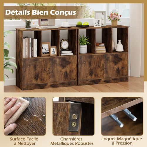 Bibliothèque 3 Cubes, Étagère Sur 2 Niveaux, 2 Placards Bas (marron Rustique)