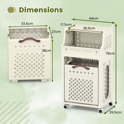 Panier Linge Pliable à Roulettes Verrouillables, Bac Linge Sale Plastique 21l+30l (21l+30l,basic)