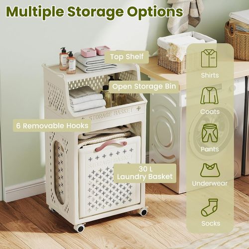 Panier Linge Pliable à Roulettes Verrouillables, Bac Linge Sale Plastique 21l+30l (21l+30l,basic)