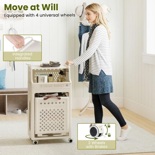 Panier Linge Pliable à Roulettes Verrouillables, Bac Linge Sale Plastique 21l+30l (21l+30l,basic)