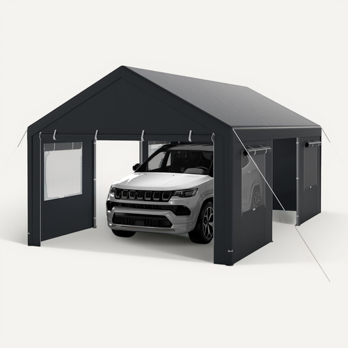 Abri De Voiture 363 X 600 Cm Structure Métallique Bâche Pe, Tente De Garage Avec Fenêtres (gris)