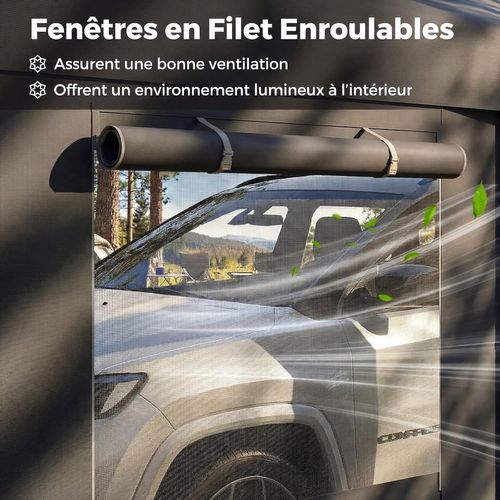 Abri De Voiture 305 X 586 Cm Structure Métallique Bâche Pe, Tente De Garage Avec Fenêtres (gris)