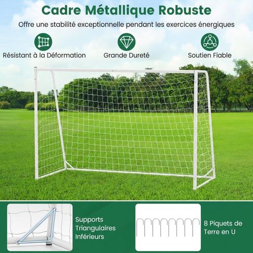 But De Football Exterieur, Cage De Foot Avec Cadre Métallique Robuste, Filet En Pe, Piquets