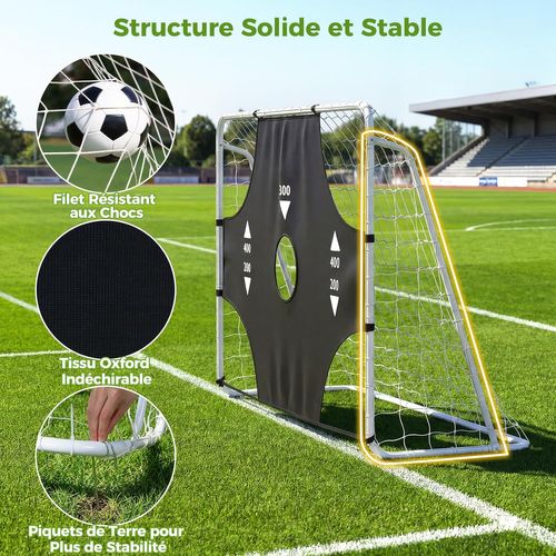 But De Football 2 En 1 De 215 X 152 Cm, Cage De Foot Avec Toile Cible Amovible 5 Zones De Cible