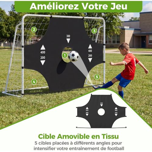 But De Football 2 En 1 De 215 X 152 Cm, Cage De Foot Avec Toile Cible Amovible 5 Zones De Cible