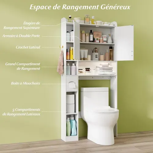Meuble Wc, étagère De Toilettes Avec éclairage LED, Placard à 2 Portes (blanc)