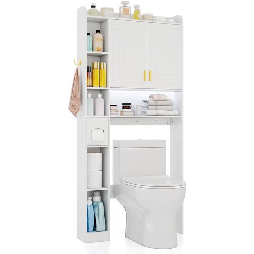 Meuble Wc, étagère De Toilettes Avec éclairage LED, Placard à 2 Portes (blanc)