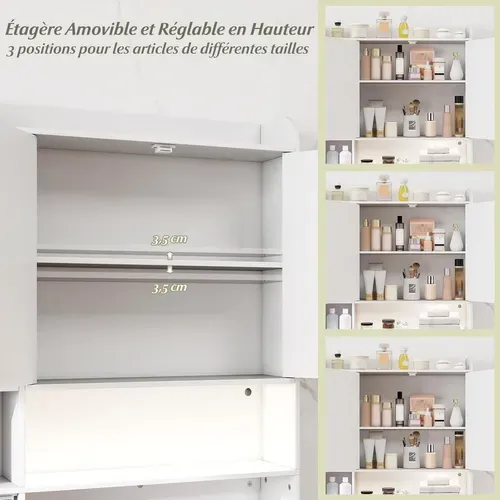 Meuble Wc, étagère De Toilettes Avec éclairage LED, Placard à 2 Portes (blanc)