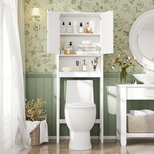 Meuble Toilette, étagère Wc, Portes Cannelées, Compartiments Ouverts, 23 X 60 X 168 Cm (blanc)