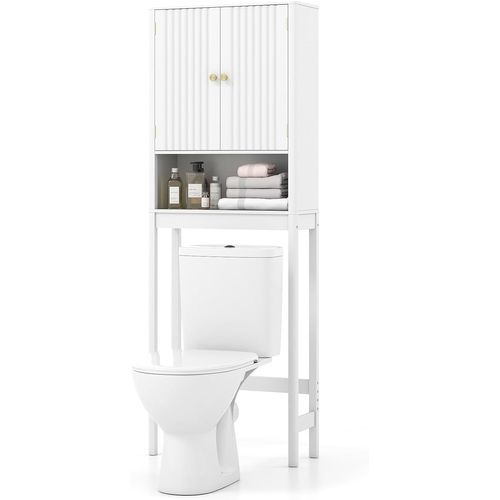 Meuble Toilette, étagère Wc, Portes Cannelées, Compartiments Ouverts, 23 X 60 X 168 Cm (blanc)