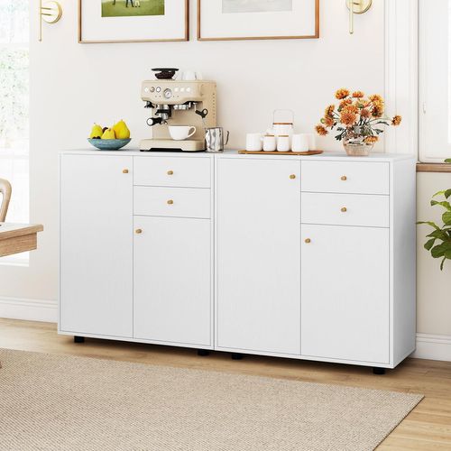 Petit Buffet Cuisine Rangement,meuble De Rangement 2 Placards,2 Tiroirs,3 Étagères Réglables,blanc