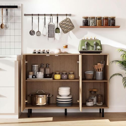 Buffet Cuisine, Armoire Cuisine Bois 2 Portes, Commode Blanc 2 Compartiments (naturel)