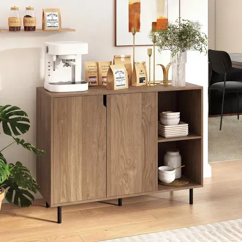 Buffet Cuisine, Armoire Cuisine Bois 2 Portes, Commode Blanc 2 Compartiments (naturel)