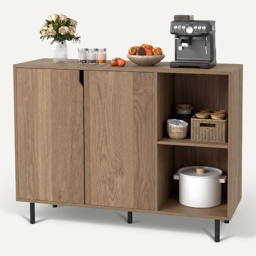 Buffet Cuisine, Armoire Cuisine Bois 2 Portes, Commode Blanc 2 Compartiments (naturel)