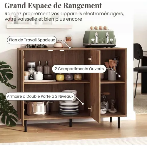 Buffet Cuisine, Armoire Cuisine Bois 2 Portes, Commode Blanc 2 Compartiments (naturel)