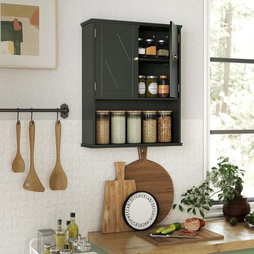 Armoire Murale Salle De Bain, Meuble Wc Suspendu Avec 2 Portes, 21 X 60 X 75 Cm (vert)