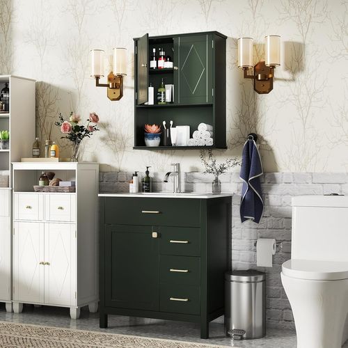 Armoire Murale Salle De Bain, Meuble Wc Suspendu Avec 2 Portes, 21 X 60 X 75 Cm (vert)
