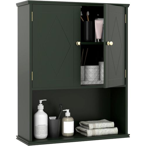 Armoire Murale Salle De Bain, Meuble Wc Suspendu Avec 2 Portes, 21 X 60 X 75 Cm (vert)