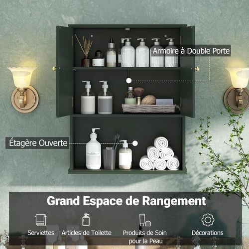 Armoire Murale Salle De Bain, Meuble Wc Suspendu Avec 2 Portes, 21 X 60 X 75 Cm (vert)