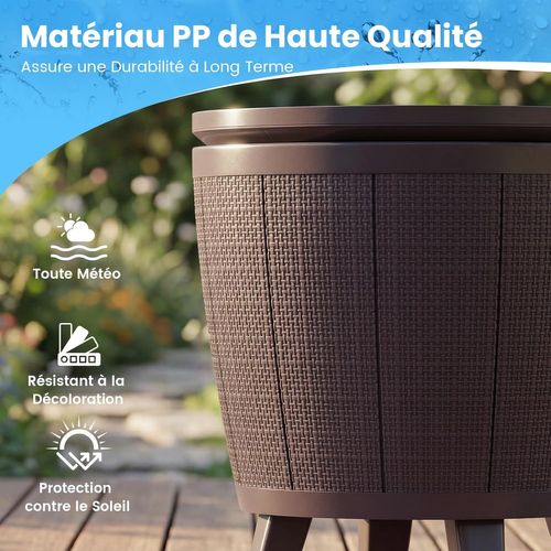 Table Glacière 38l Pour Jardin 2 En 1 Avec Plateau Relevable, Seau à Glace D'extérieur(marron)