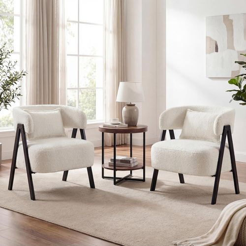 Fauteuil De Salon En Fausse Fourrure, Chaise Rembourré Avec Coussin Lombaire (blanc)