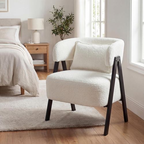 Fauteuil De Salon En Fausse Fourrure, Chaise Rembourré Avec Coussin Lombaire (blanc)
