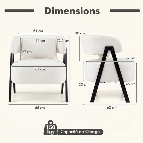Fauteuil De Salon En Fausse Fourrure, Chaise Rembourré Avec Coussin Lombaire (blanc)