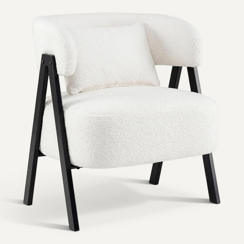 Fauteuil De Salon En Fausse Fourrure, Chaise Rembourré Avec Coussin Lombaire (blanc)