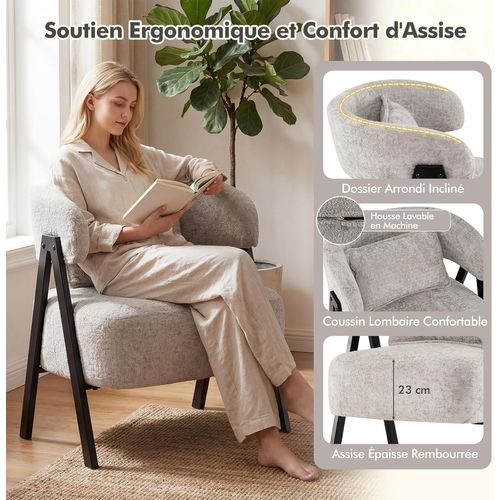 Fauteuil De Salon En Fausse Fourrure, Chaise Rembourré Avec Coussin Lombaire (blanc)
