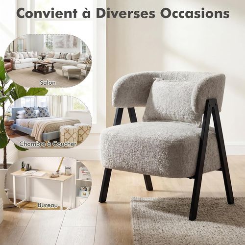 Fauteuil De Salon En Fausse Fourrure, Chaise Rembourré Avec Coussin Lombaire (blanc)