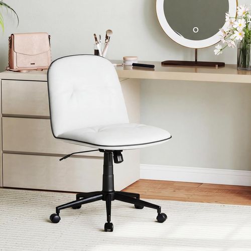 Chaise De Bureau Sans Accoudoirs, Fauteuil De Bureau Pivotante, Hauteur Réglable(blanc)