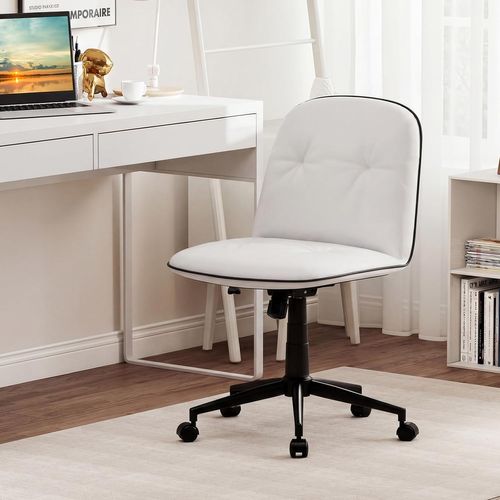 Chaise De Bureau Sans Accoudoirs, Fauteuil De Bureau Pivotante, Hauteur Réglable(blanc)