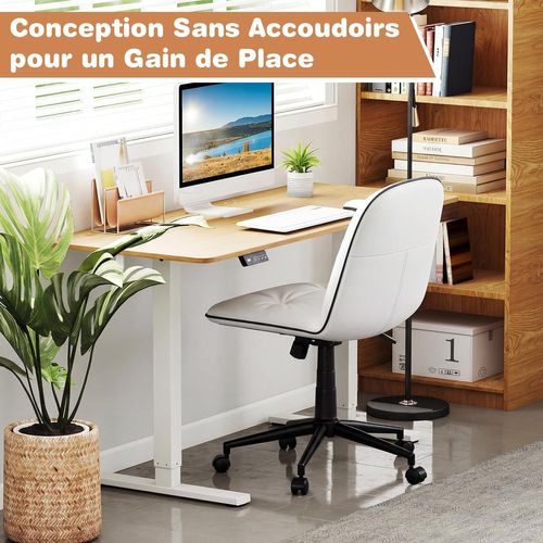 Chaise De Bureau Sans Accoudoirs, Fauteuil De Bureau Pivotante, Hauteur Réglable(blanc)