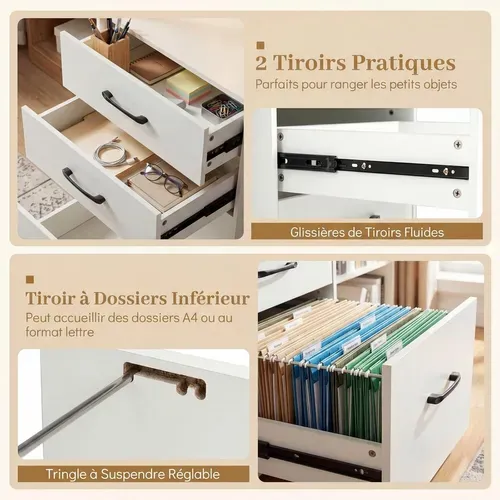 Bureau En L Avec Station De Recharge Intégrée, Bureau D'angle Avec Tiroir De Classement