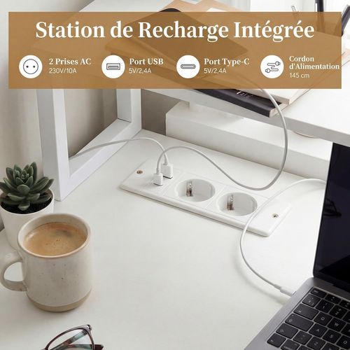 Bureau En L Avec Station De Recharge Intégrée, Bureau D'angle Avec Tiroir De Classement