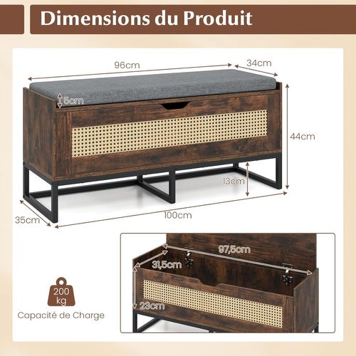Banc De Rangement En Rotin 100 Cm, Banc Chaussures, Charge 200 Kg, 100 X 35 X 44 Cm (industriel)