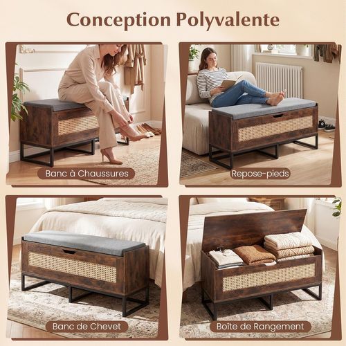 Banc De Rangement En Rotin 100 Cm, Banc Chaussures, Charge 200 Kg, 100 X 35 X 44 Cm (industriel)